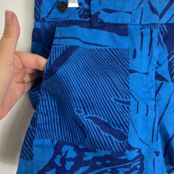 J. Crew 100% Linen Shorts Women's 2 Blue Geometric Print Inseam 3" Pockets Zip - Picture 8 of 11